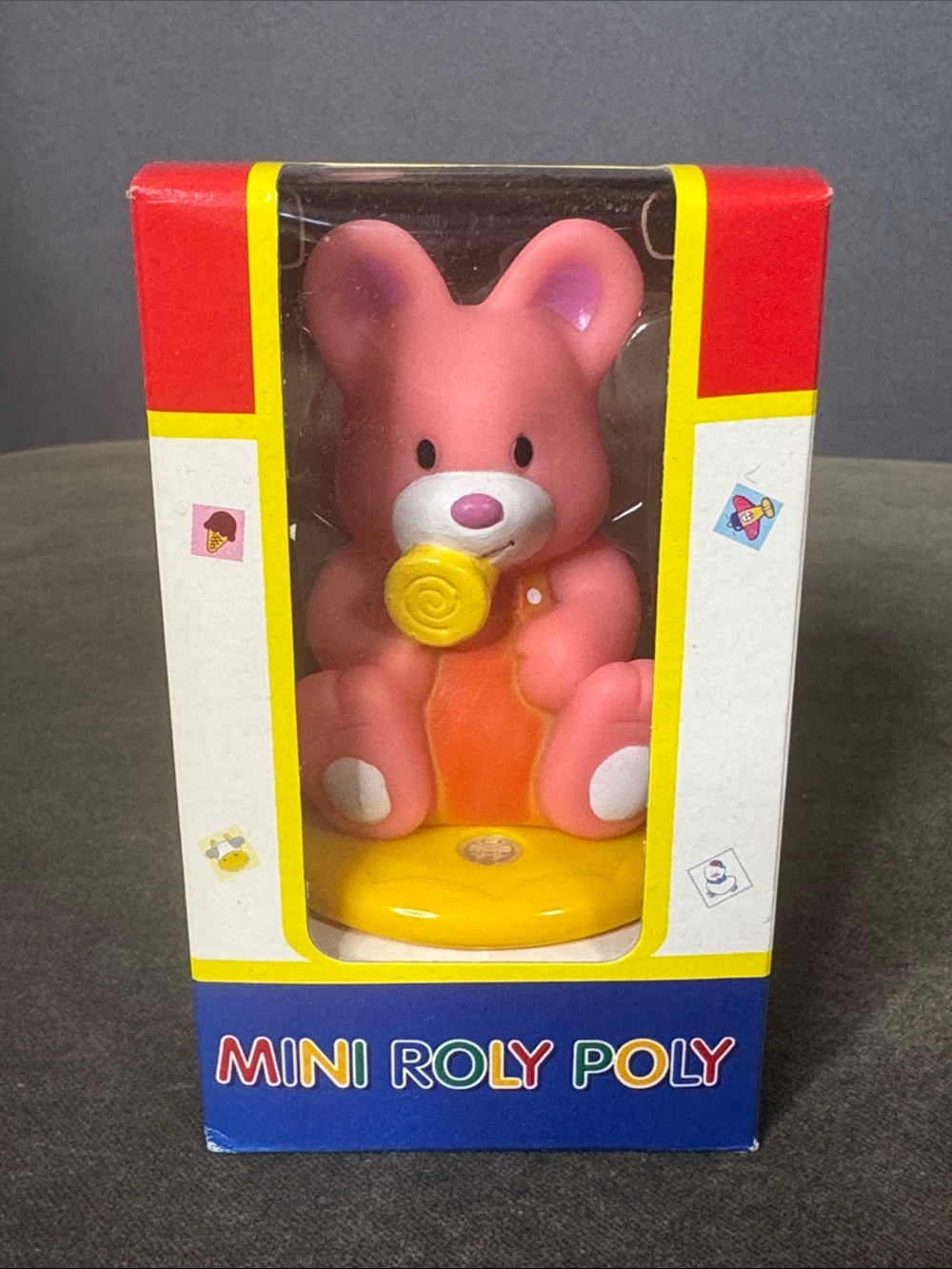 Vintage Pink Bunny Rabbit Mini Balancing Toy Roly Poly Squeaker NEW OLD STOCK
